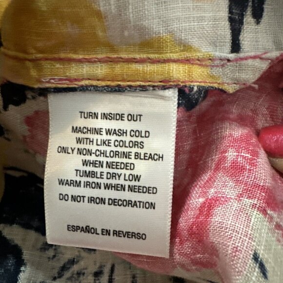 Charter Club Luxury top Women Medium 100% Linen‎ Floral Beaded V-Neck artisy - Picture 5 of 7